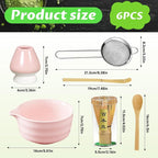 Matcha Set, 6 Pcs Matcha Whisk Set with 20 oz Bowl, Bamboo Whisk for Matcha Tea, Matcha Bowl, Ceramic Matcha whisk Holder, Stainless Sifter and Scoop - Gift for matcha kit Lovers（Pink）
