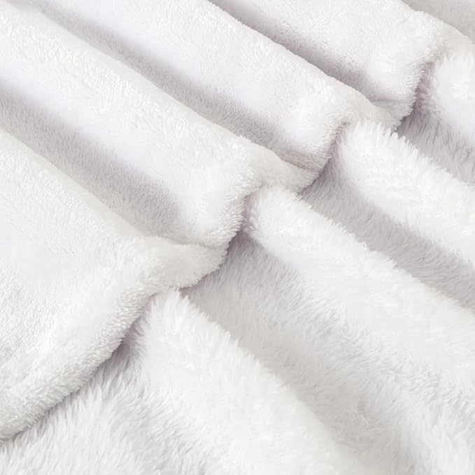 BEDELITE Fleece Blanket Soft Plush Queen Size Bed Blanket White 90"x90" | Ultra - Image 7