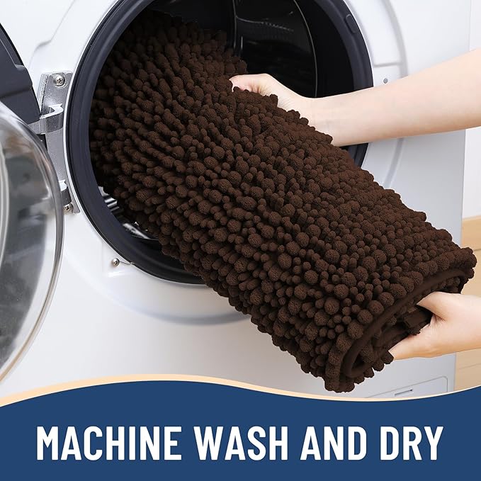 Arotive Luxury Chenille Bathroom Rug Mat, Extra Soft Thick Absorbent Shaggy Bath Rugs, Non-Slip Machine Wash Dry, Plush Bath Mats for Bathroom, Shower and Tub, 30x20, Brown
