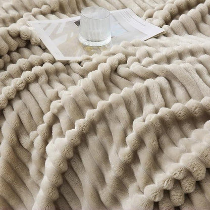 Khaki Throw Blanket for Couch Sofa 50x60 inches Striped Design | Fleece - Image 6