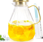 Yirilan Glass Pitcher, 3 Liter Water Carafe With Lid, Iced Tea Pitcher for Fridge
