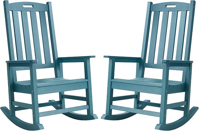 Psilvam Oversized Outdoor Rocking Chair Set of 2, HDPE Porch Rocker by PsilvamGardenFurniture