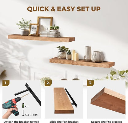 36x8x1.6 inch Floating Shelves Set of 2 – Solid Wood Rustic Oak Wall Mounted - Image 5