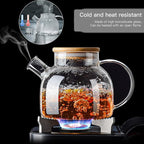 Glass Teapot 34oz/1000ml, Stovetop & Microwave Safe Borosilicate Tea Pot,Clear Teapot with Strainer, Glass Tea Kettle with Wooden Lid for Loose Leaf、Fruit Tea and Fragrant Tea