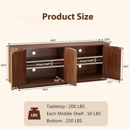 Fluted TV Stand for TVs Up to 75 Inch, Walnut Mid Century Modern TV Console for - Image 2