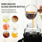 32 oz Glass Water Bottles - Large, Clear, Borosilicate Glass Water Bottle with Stainless Tea Infuser - Cup-Function Lid, Neoprene Sleeve, Strap - Wide Mouth BPA free, for Tea, Beverages, Juice
