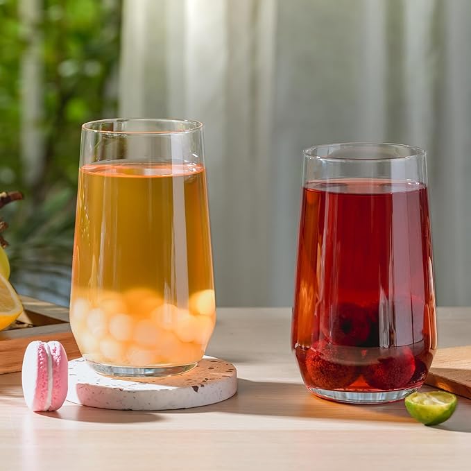 Drinking Glasses Set of 6, 16.4 oz Crystal Water Glasses,Tall Glass Cups,Highball Glass for Cocktail,Juice,Mojito,Iced Tea,Kitchen and Bar Glassware,Gifts
