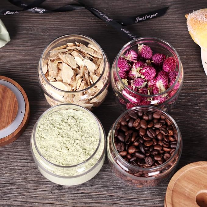 8 Pcs Spice Containers - 8.5oz Glass Spice Jars With Acacia Airtight Lid and Labels - Stackable Empty Round Spice Bottles for kitchen Seasoning, coffee bean, tea, suger, herbs