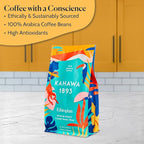 Kahawa 1893 Whole Bean Coffee Medium Roast Ethiopian Blend 12 Oz - As Seen on Shark Tank, High Antioxidants, Naturally Sweet, Organically Grown, Ethically & Sustainably Sourced