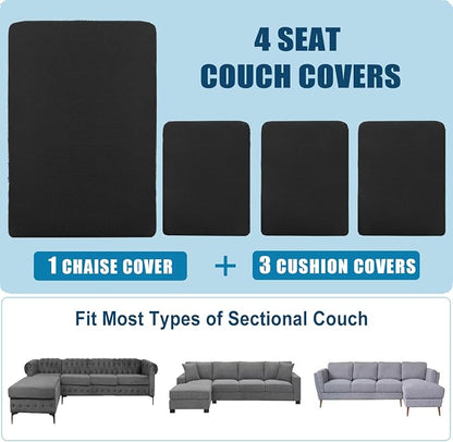 Water Repellent L Shaped Couch Covers, 4 Pieces Sofa Seat Cushion Slipcovers - Image 7