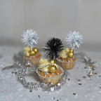 Gyufise 30Pcs Foil Firework Cupcake Toppers Sparkle Tinsel Cake Toppers Tinsel Drink Cake Decoration Cocktail Picks for Birthday Wedding Graduation Party Supplies Black Silver