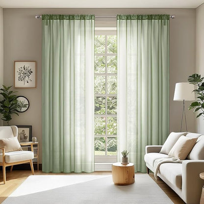 MIULEE Sage Green Sheer Curtains 54 X 72 Inches, 2 Panels | Elegant Window by MIULEE