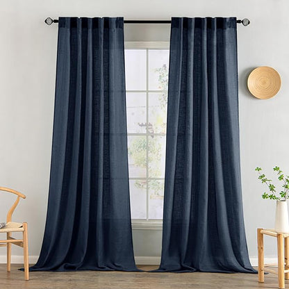 MIULEE Navy Blue Linen Curtains 52x108 Inch Length 2 Panels by MIULEE