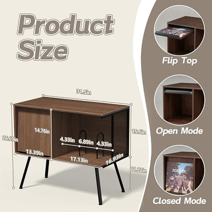 Faesun Flip Top Record Player Stand, Large Turntable Stand Holds up to 150+ - Image 3