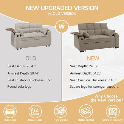 Auvsoce 65" Sleeper Sofa Bed Loveseat, Convertible Couch - Image 6