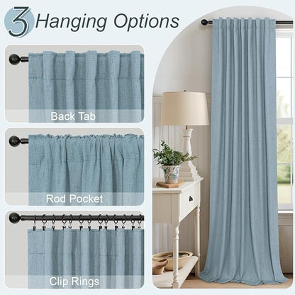 Light Blue Curtains for Bedroom 63 Inch Length 2 Panels Neutral Linen Textured - Image 5
