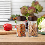 Large Glass Coffee Jars, Round Storage Canister with Wooden Lid Clear Glass Food Jar for Pantry Sugar Tea Coffee Bean Spice Nuts Cookies Bath Salts (4×250ml(8.4oz))