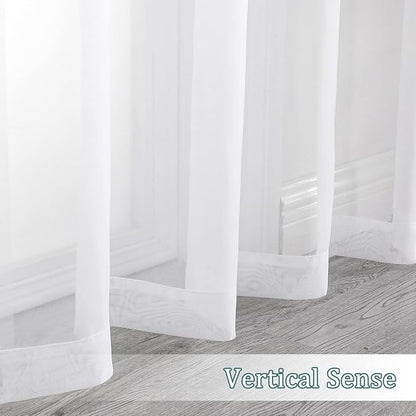 Chyhomenyc White Sheer Curtains 96 inches Long 2 Panels Set | Light Filtering - Image 7