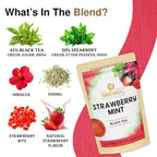 BREWIX, Strawberry Mint Tea Bags (25 Plant Based Tea Bags), Made with - Black Tea, Hibiscus, Spearmint, Fennel, Strawberry | Caffeinated & Sugar-Free