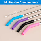 Metal Straws with Silicone Tip for 20 oz YETI Tumbler, 4 Pcs Reusable Stainless Steel Straws for 20 oz Stanley Cup and 16 oz Glass Cups(Color 2)