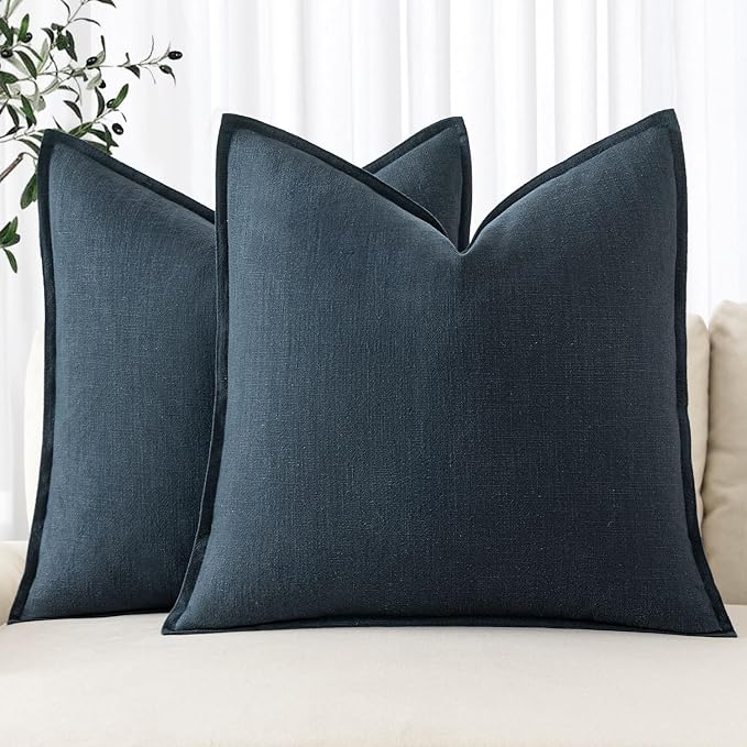 MIULEE Decorative Linen Pillow Covers 18x18 Inch Deep Blue | Boho Farmhouse​ by MIULEE