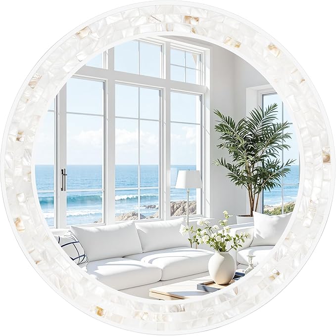 Tanmicoshomy Round Bathroom Mirror 28 Inch, Circle Mosaic Wall Mirrors by Tanmicoshomy