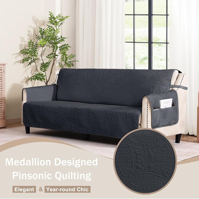 Black Recliner TV Chair Covers, Quilted Décor Water-Repellent Medium Lazy Boy - Image 9