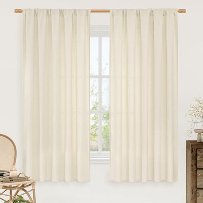 Light Beige Linen Textured Curtains 63 inch Length by LAMIT