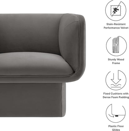 Modway Tate Performance Velvet Accent Chair in Storm Gray - Image 4