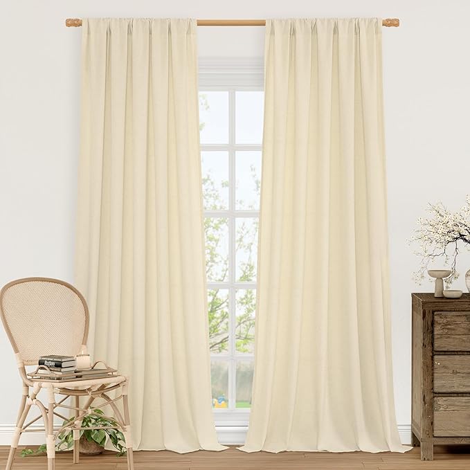 Beige Semi Sheer Linen Curtains 84 inches by LAMIT