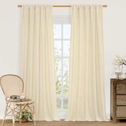 Beige Semi Sheer Linen Curtains 84 inches by LAMIT