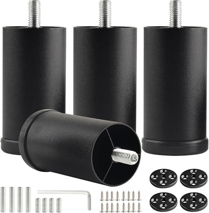4-Pack 3 Inch Black Furniture Cabinet Metal Cylinder Risers Legs M8 Screw in by Unknown