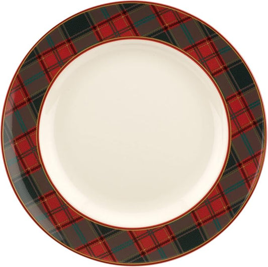 Spode Christmas Tree Tartan Dinner Plate, 10.5-Inch Festive Holiday Tableware, Colorful Christmas Dishes with Tartan Plaid Border, Fine Earthenware, Microwave & Dishwasher Safe Decorative Plate