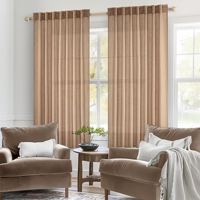 MIULEE Light Brown Linen Curtains 52x63 Inch Long 2 Panels - Image 2
