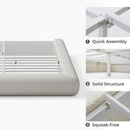 RECCI AirFrame Half-Moon Upholstered Full Platform Bed Frame, Boucle Curved - Image 8