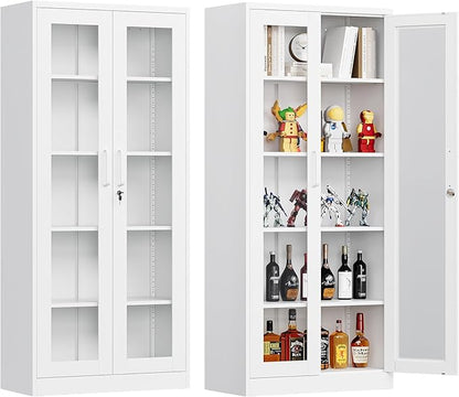 Glass Display Cabinet With Doors, 4 Adjustable Shelves by Anxxsu