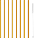 Stainless Steel Straws Metal Reusable Drinking Straw for Juice Iced Coffee Cold Beverage Water Highball Glasses 20oz Tumblers Mugs Cups, 0.24" 6mm Wide 215mm Long, Set of 8 with Brush, Gold