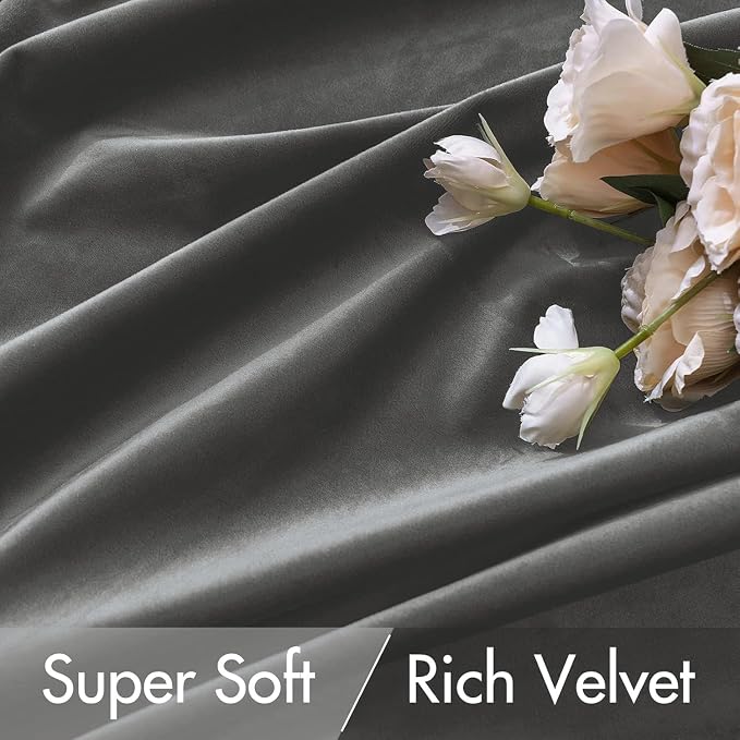 MIULEE Velvet Curtains 52x90 inches 2 Panels Gray Blackout Curtains | Luxury - Image 4