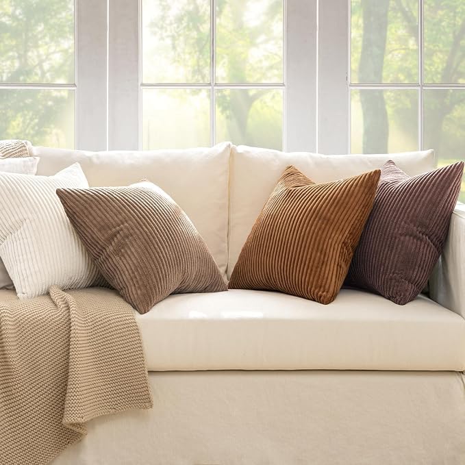MIULEE Fall Corduroy Decorative Throw Pillow Covers Brown Series 20x20 | Set of - Image 5