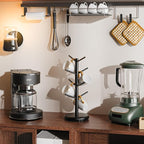 BAMBANG Coffee Mug Tree, 360° Rotating Bamboo Cup Holder Tree for Counter Top, Mug Rack with 8 Hooks, Mug Stand for Coffee Bar, Home, Black