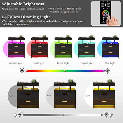 HNEBC Auto LED Nightstand with Wireless Charging Station & USB Ports, High - Image 7