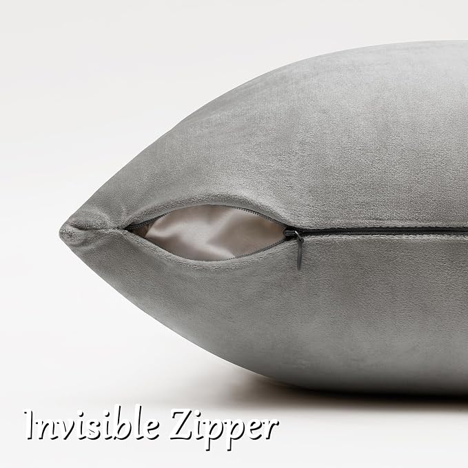 GIGIZAZA Silver Grey Velvet Throw Pillow Covers 22x22 Pack of 2 | Decorative - Image 4