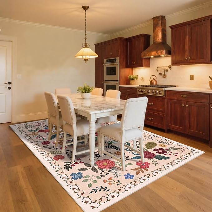 8x10 Area Rugs for Living Room Clearance Washable Boho Area Rug, Vintage Floral - Image 2