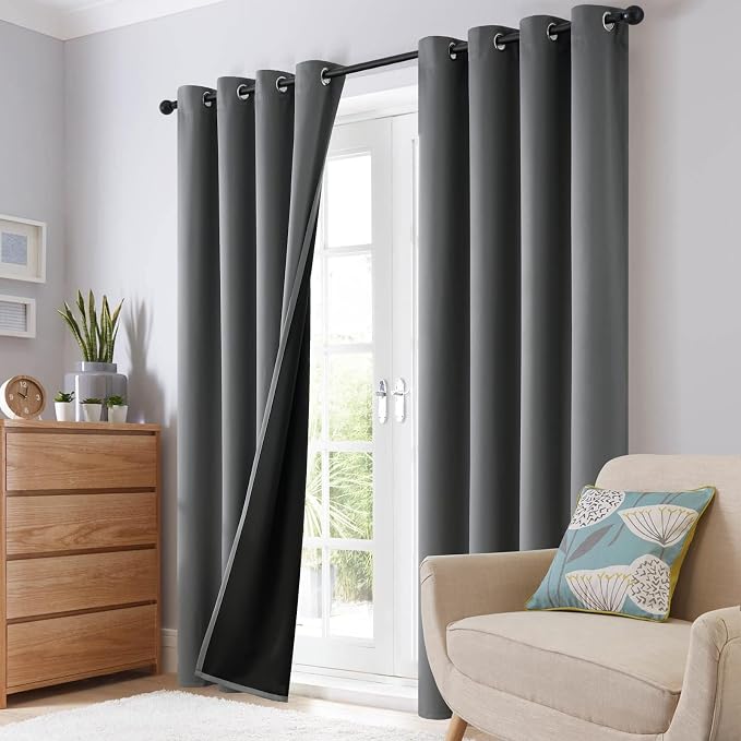 SimpleHome Grey 100% Blackout Curtains Room Darkening Living Room 84 Inch | - Image 8