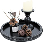 Black Round Wood Decorative Ottoman Tray for Coffee Table Kitchen Counter, Living Room, Handcrafted Wooden Serving Tray for Table Centerpiece