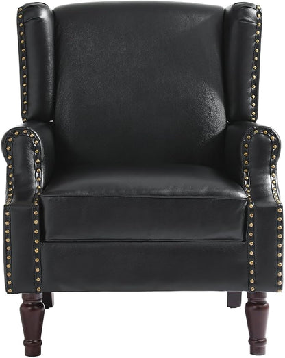 Pia Ricco Set of 2 Faux Leather Accent Chairs, High Back Wingback Armchairs - Image 6