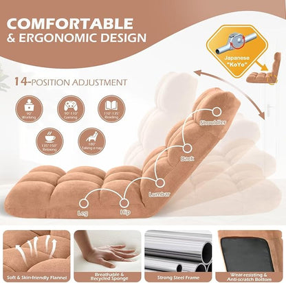 Folding Floor Gaming Chair 14-Poistion Cushioned Adjustable Floor Lazy Sofa - Image 5