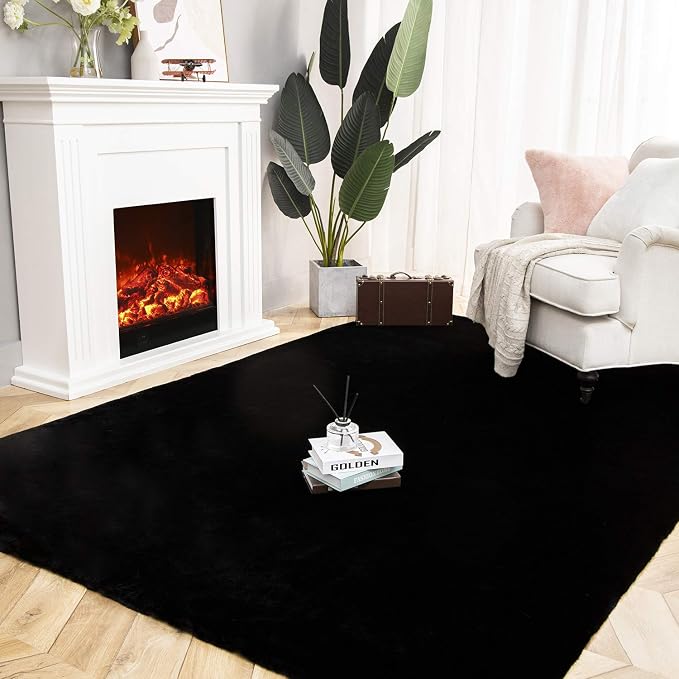 Ashler Faux Fur Rug, Ultra Soft Faux Rabbit Fur, 6 x 9 Feet Rectangle, Machine - Image 2