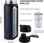 Tea Infuser Bottle With Removable Loose Leaf Tea Strainer Cup 18/8 Stainless Steel Insulated Travel Tea Tumbler Black