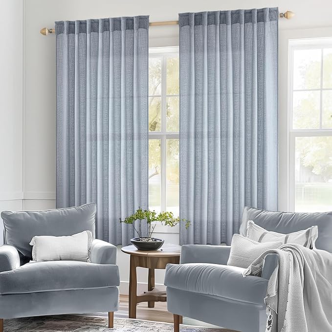 MIULEE Chambray Blue Linen Curtains 52x54 Inch Long - Image 2